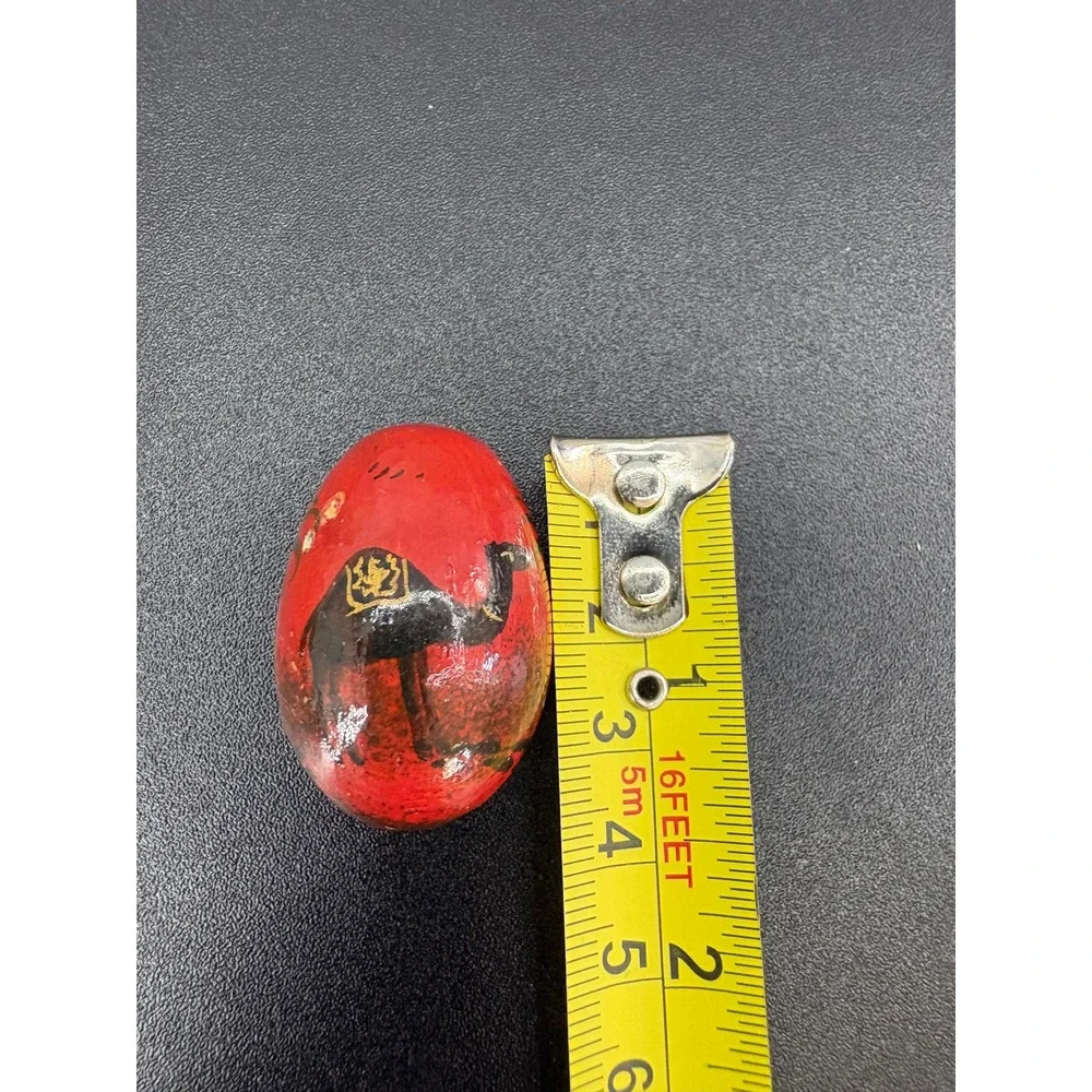 Hand Painted Miniature Wooden Egg Red Camel Palm Tree Desert Folk Art Decor
